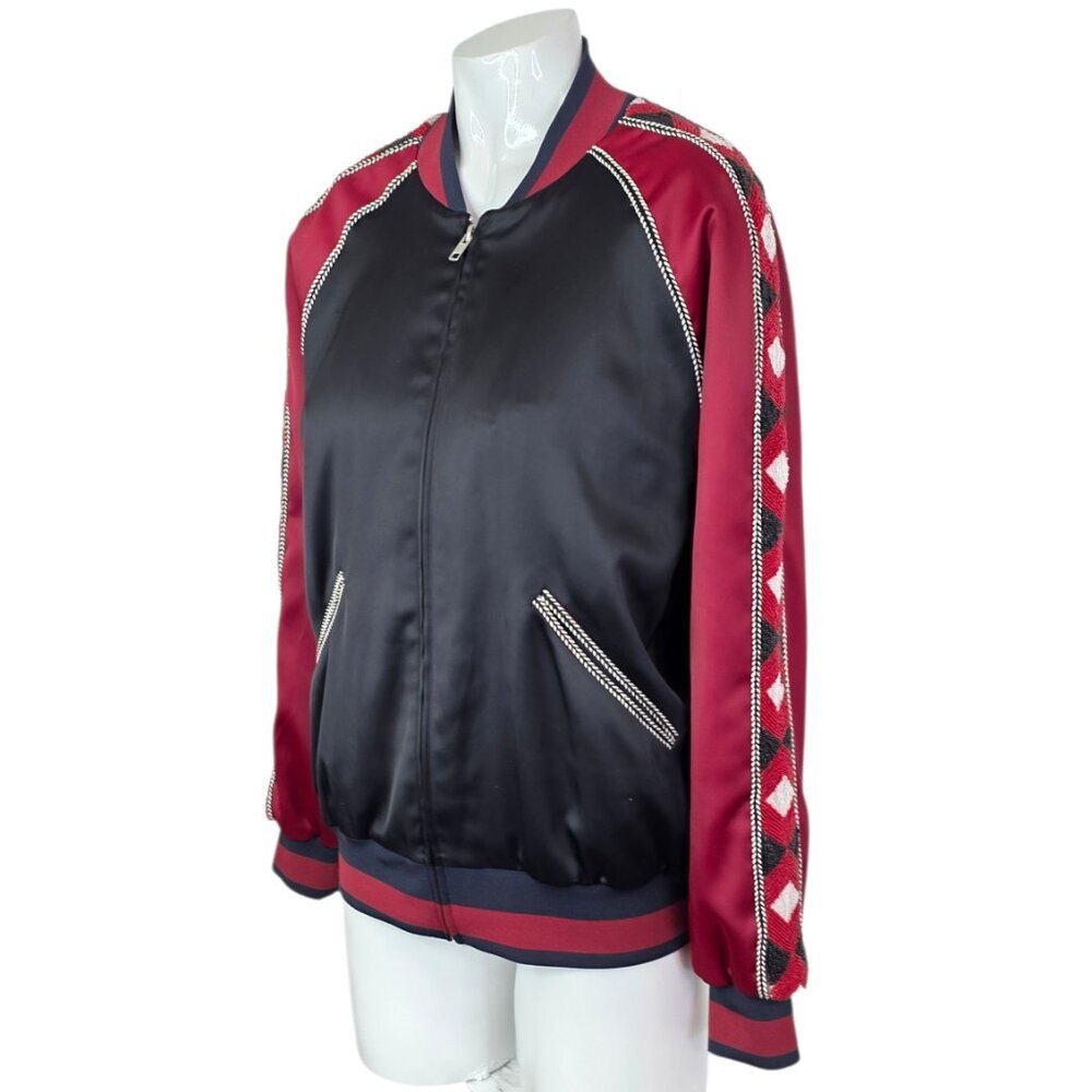 & Other Stories Womens Beaded Satin Bomber Jacket, Zip Up, Size 4